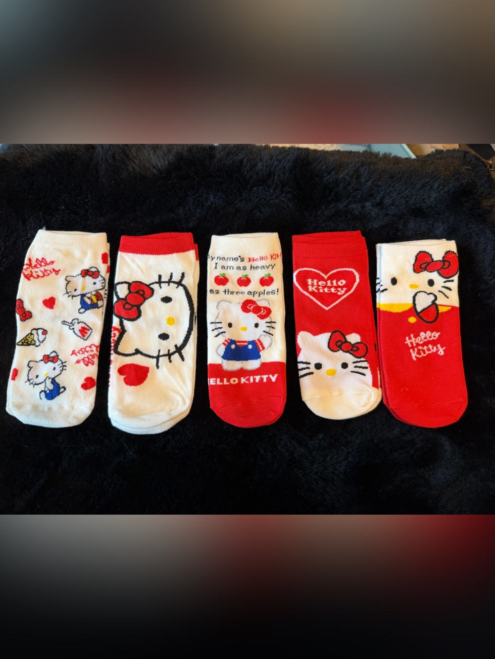 Hello Kitty Red, White & Yellow Cute Ankle Sock Set